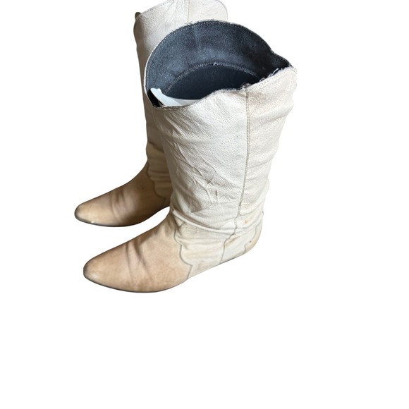 Justin Shoes - Justin Vintage Western Boots Cream Tan Leather Pointed Toe Metal Tip Womens 8